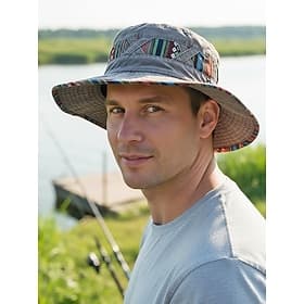 Men's Bohemian Style Cotton Blend Bucket Hat with Ethnic Patterns, Multi-Color Design – Perfect for Casual Everyday Wear and Vacation Travel
