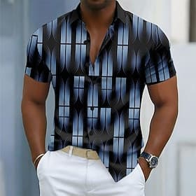 Men's Geometric Pattern Abstract Gradient Color Shirt Button Up Shirt Casual Dress Shirt Short Sleeve Fashion Casual Streetwear Vacation Spring Fall Turndown 3