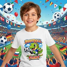 100% Cotton Kids Boys' White Graphic Football Soccer T Shirts T shirt Blouse Crew Neck Short Sleeve Outdoor Dailywear Fashion Streetwear Designer Printing Summ