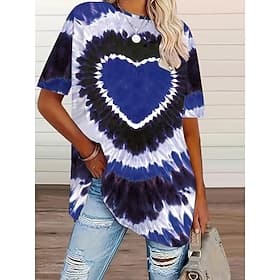 Women's T Shirt Tee Top Heart Tie Dye Stylish Classic Casual Short Sleeve Round Neck Regular Tops Daily Going out Weekend Blue Yellow Pink Red Purple Summer Sp