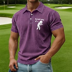 Men's Golf Acid Wash Shirt 100% Cotton Short Sleeve Polo Shirts Collared Shirts Casual Outdoor Athleisure 3D Print Buttons Spring Summer Blue Purple Brown
