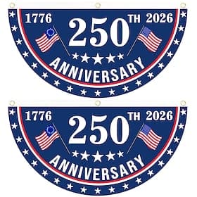2PCS U.S. 250th Anniversary Flag, 1.5X3 FT 1776-2026 Fan Flags Bunting Flag, Patriotic Stars Yard Signs Hanging Decor for Outdoor, Front Door, Porch, Welcome B thumbnail 2