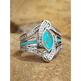 Women's Bohemian Turquoise Ring – Alloy Material, Multiple Sizes, Perfect for Casual Wear  Beach Vacation Style