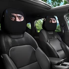 2pcs Mysterious Eye Cold Mask Themed Printed Car Seat Cushion And Headrest Covers - Featuring a Cute Design - Universal Fit, Easy to Install And Machine Washab