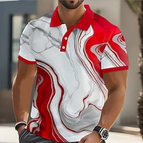 Men's Geometic Polo Shirts Short Sleeve Polo Shirts Collared Shirts Casual Athleisure Buttons Summer Spring Blue Red Purple