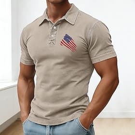 4th of July 2026 250th Men's American US Flag Polo Shirts Acid Wash Shirt 100% Cotton Short Sleeve Polo Shirts Collared Shirts Casual Outdoor Holiday 3D Print