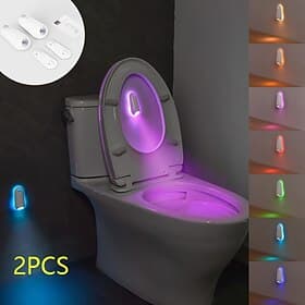2 Pcs Smart Motion Sensor RGB Toilet Night Lights, USB Rechargeable, Waterproof LED Lamps for Indoor Use, Bedroom, Living Room, Staircase, Hallway, Entryway, B