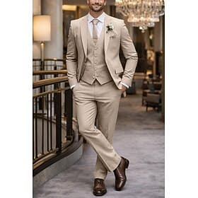 Men's Tuxedos Suits Beach Wedding Spring Wedding Dark Green Khaki Spring  Summer Suit Notch Notch Lapel Daily Business Solid Colored Plus Size 3 Piece Single B