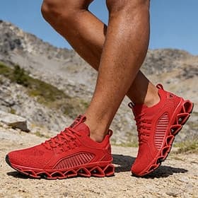 Men's Red Athletic Running Sneakers Breathable Lace-Up Sport Shoes for Resort Evenings, Vacation Walks, Casual Travel, Outdoor Leisure, Streetwear, Active Holi