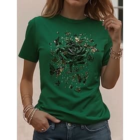 Women's T Shirt Print Floral Graphic Plants Stylish Classic Casual Short Sleeve Crew Neck Round Neck Regular Tops Daily Black Red Green Summer Spring