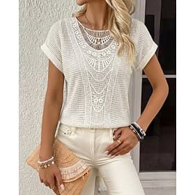 Women's T Shirt Elegant Stylish Short Sleeve Crew Neck Regular Tops Daily Blue Pink Beige Summer Spring