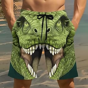 Men's Animal Crocodile 3D Cartoon Swim Trunks Swim Shorts Board Shorts Mid Waist Funny Beach Vacation Wear Side Pockets Mesh Lining Elastic Drawstring Waist De