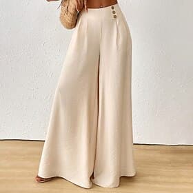 Women's Trousers Summer Pants Beach Pants Casual Pants Vacation Fashion Casual Daily Full Length High Waist Solid Color Plain Pocket Wide Leg Comfort Lightweig