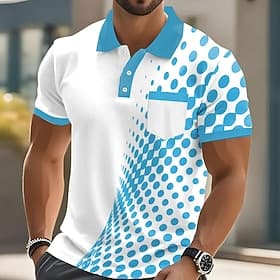 Men's Polka Dot Geometic Polo Polo Shirts Short Sleeve Polo Shirts Collared Shirts Business Casual Outdoor Athleisure Daily Wear 3D Print Buttons Spring  Summe