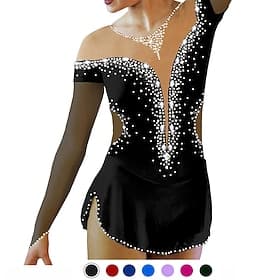Figure Skating Dress Women's Girls' Ice Skating Dress Black Red Blue Mesh Spandex High Elasticity Training Practice Competition Skating Wear Crystal / Rhinesto