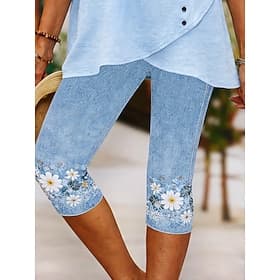 Women's Capri Pants Chinos Leggings Vacation Vintage Streetwear Knee Length High Waist Floral Graphic Printing Comfort Soft Comfortable Stretchy Daily Outdoor