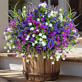 20 Bundles Artificial Flowers for Outdoors Fake Plants Faux Outside Greenery Boxwood No Fade Plastic Shrubs Home Decor Farmhouse Garden (Mixed, 3 Colors Magent