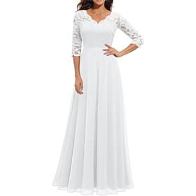 Women's Maxi Dress Lace Dress White Dress Casual Dress Elegant Fashion Modern Outdoor Vacation Going out Regular Fit Plain 3/4 Length Sleeve V Neck Blue Black