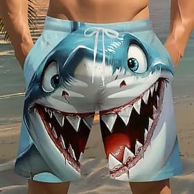 Voor heren dier Tekenfilm Haai Lange zwembroeken Zwemshorts Boardshorts Medium Taille Grappig Strandvakantie Zijzakken Mesh voering Elastische tailleband met t thumbnail 2