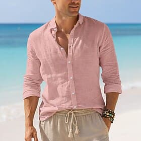 Per uomo Camicia Camicia di lino Camicia Estiva Abbigliamento da spiaggia Camicia con Bottoni Semplice Casuale Quotidiano Nero Bianco Rosa Blu marino Manica Lu