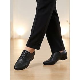 Men's Black Ballroom Dance Shoes, Classic Lace-Up Low Heel Practice Shoes for Latin, Tango  Social Dancing