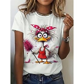 Women's T Shirt Print Graphic Animal Letter Vintage Stylish Classic Short Sleeve Crew Neck Round Neck Regular Tops Daily Weekend White Rainbow Gray Summer Spri