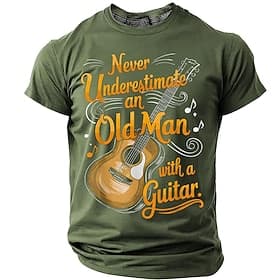 Men's Never Underestimate An Old Man With A Guitar Funny Sarcastic Guitarist Graphic Regular Fit T Shirt Musician Dad Grandpa Gift Band Apparel S M L XL XXL XX