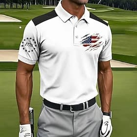 4 juillet 2026, 250e anniversaire Homme Drapeau Américain Golf Polos de Sport Manche Courte Polos Chemises à Col Occasionnel Athleisure Boutons Été Printemps B