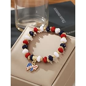 Women's Alloy  Acrylic Patriotic Charm Bracelet, Stretch Beaded Bracelet in Multi Pendant Styles for America 250th Celebration, Independence Day and Daily Casu