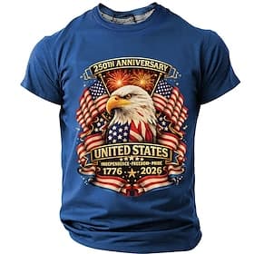 4th of July 2026 250th Memorial Day Men's 3D Print US Flag Crew Neck Short Sleeve T-Shirt Daily Street thumbnail 4