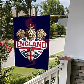 England Soccer Garden Flag, Featuring Lion Trios and Shield with Soccer Balls Over Union Jack Motif, Great Outdoor Decoration for Football Fans