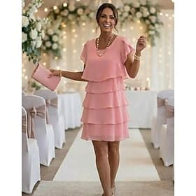 Women's Mini Dress Cocktail Dress Wedding Guest Dress Chiffon Dress Tiered Dress Elegant Classic Evening Party Date Going out Regular Fit Pure Color Short Slee