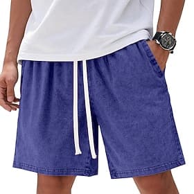 SoftFade™ Men's Shorts 100% Cotton Casual Shorts Acid Wash Shorts Pocket Elastic Waist Washed Comfort Breathable Knee Length Casual Outdoor Beach Vacation Fash