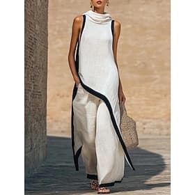 Femmes Ensembles de Pantalons Sans manches Manche Courte Col montant Couleur Unie Mode Streetwear Occasionnel Quotidien Extérieur Bleu Noir Blanche Printemps