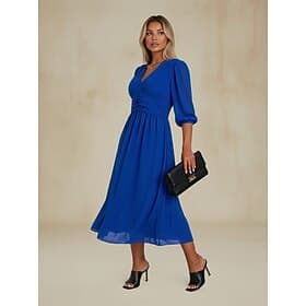 Women's Midi Dress Black Dress Chiffon Dress Elegant Dress Elegant Fashion Classic Daily Outdoor Beach Regular Fit Plain 3/4 Length Sleeve V Neck Blue Black Gr