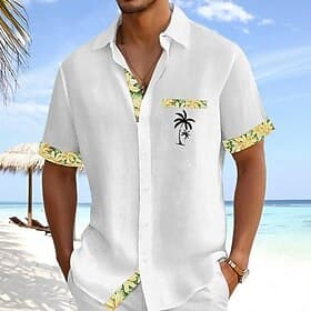 Men's Coconut Tree Tropical Plants Flowers Shirt Hawaiian Shirt Aloha Shirt Short Sleeve Hawaiian Vacation Holiday Summer Turndown 3D Print Front One Pocket Li
