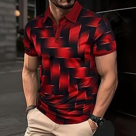 Men's Geometic Polo Shirts Short Sleeve Polo Shirts Collared Shirts Casual Athleisure Buttons Summer Spring Blue Red Purple thumbnail 2