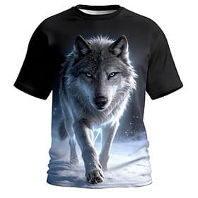 Men's Heterochromia Wolf Yellow Blue Eyes Snowy Blue Aura Cool Fantasy Streetwear T Shirt All Over Print Short Sleeve Regular Fit Casual Daily Wear Designer Cl