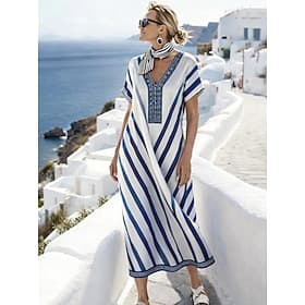 Femmes Robe Midi Robe d'Été Robe trapèze Vacances Occasionnel Boho Papillon Plage Sortir Coupe Ample Graphique Arc-en-ciel Tribal Manche Courte Col en V Bleu N
