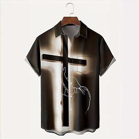 Good Friday Men's Cross Jesus Religion Shirt Summer Shirt Button Up Shirt Short Sleeve Vintage Retro Holiday Casual Daily Summer Spring Turndown 3D Print Colla