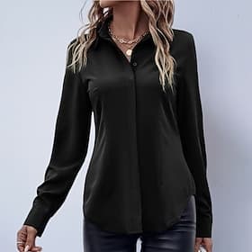 Women's Shirt Satin Blouse Dress Shirt Button Up Shirt Solid Color Plain Elegant Fashion Casual Long Sleeve Turndown Regular Tops Daily Office Work Black Pink
