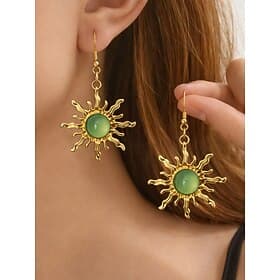 Women's Bohemian Sun Pendant Earrings – Alloy Material, Multiple Color Options, Perfect for Casual Wear  Beach Vacation Style