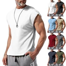 Men's T Shirt Tank Tee Top Sleeveless Crew Neck Summer Spring Solid Color Streetwear Stylish Casual Patchwork Casual Daily Outdoor White Top Tee for Men