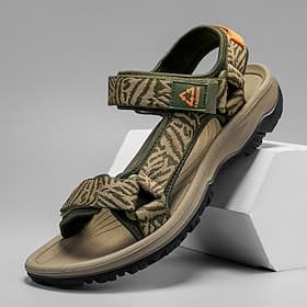 Beige herresandaler med åpen tå og borrelås – polstret såle, pustende design, perfekt for strand, feriested og fritidsbruk om sommeren.