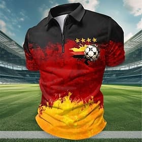 Fußball-Pokal 2026 Herren Fußball Deutschland Reißverschluss-Polo Kurzarm Polo-Shirts Umlegekragen Sportbekleidung Lässig Täglich Strand Straße Ferien 3D Druck
