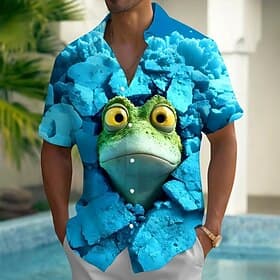 Men's Animal Frog Lizard Summer Hawaiian Shirt Button Up Shirt Aloha Shirt Short Sleeve Hawaiian Beach Vacation Wear Summer Spring Turndown 3D Print Collared S