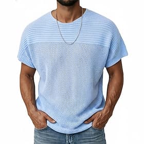 Men's Knit Tee Tee Top Short Sleeve Short Sleeves Crew Neck Summer Plain Knitwear Fashion Daily Hollow Out Casual Outdoor Streetwear White Top Tee for Men