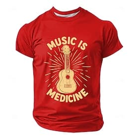 Men's Music Is Medicine Ukulele Guitar Sunburst Inspirational Musical T Shirt Graphic Short Sleeve Crew Neck Casual Music Lover Gift Designer Clothing Apparel