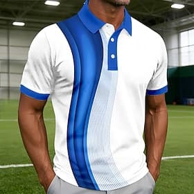 Men's Geometic Line Polo Shirts Short Sleeve Polo Shirts Collared Shirts Casual Athleisure Buttons Summer Spring Blue Red Purple