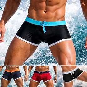 Men's Swim Shorts Swim Trunks Patchwork Drawstring Boyleg Quick Dry Elastic Breathable Swimwear Bottoms Surfing Water Sports Swimming Summer